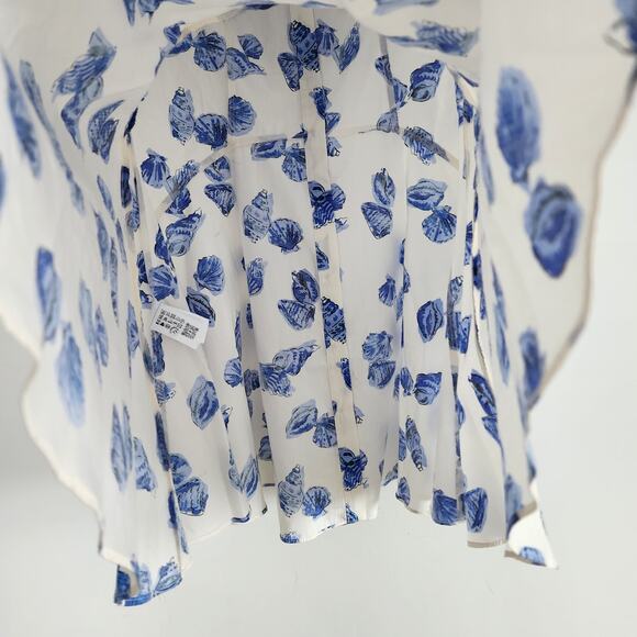 Zara White & Blue 100% Cotton Seashell Print Dress Button Down Fit & Flare Large - Picture 8 of 11